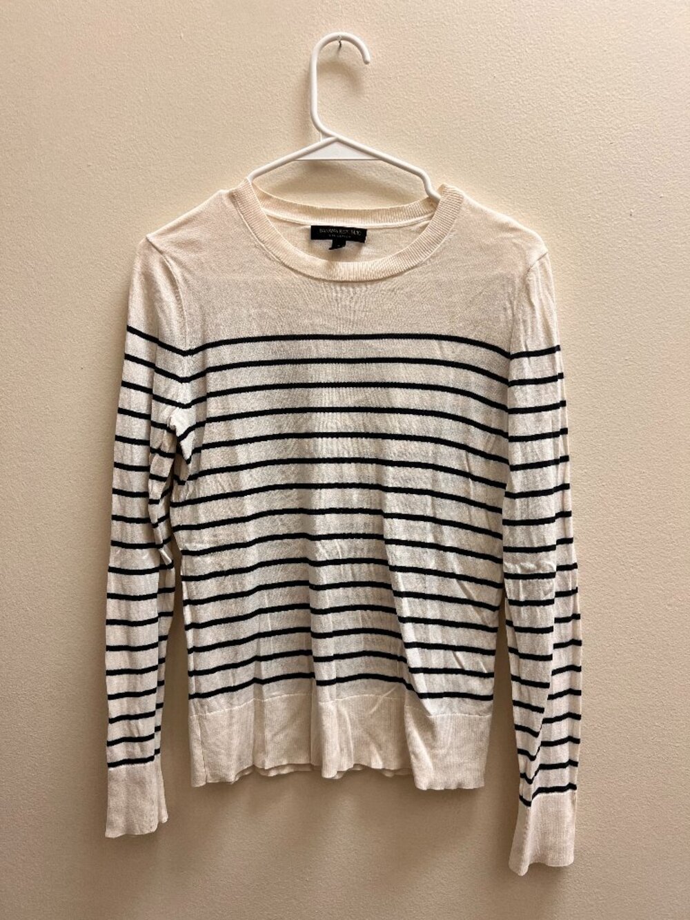 Banana Republic Silk Cotton Striped Sweater S Ivory Black